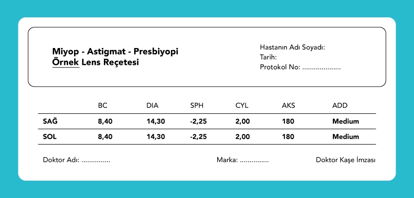 Astigmat – Miyop - Presbiyobi Lens Reçetesi