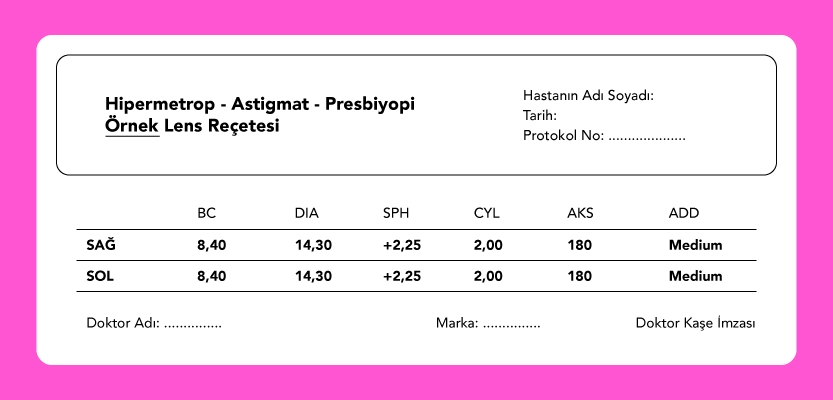 Astigmat – Hipermetrop - Presbiyobi Lens Reçetesi